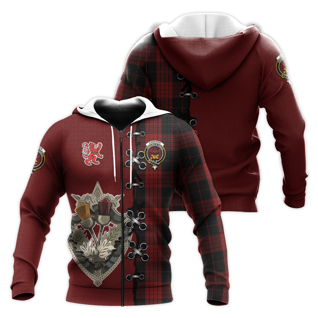 Printivon Cameron Black And Red Tartan Hoodie Lion Rampant And Celtic Thistle Style