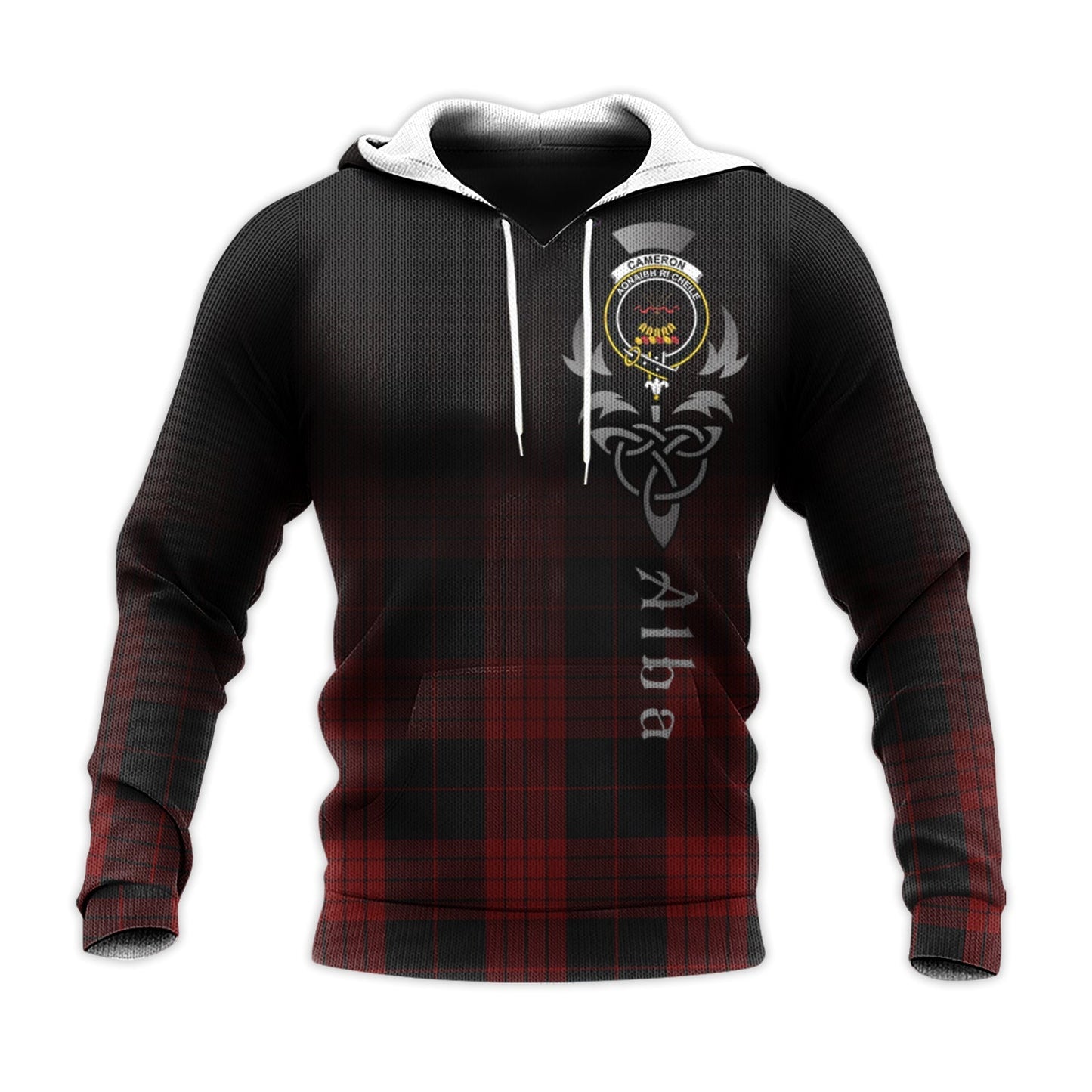 Printivon Cameron Black And Red Tartan Crest Alba Celtic Hoodie