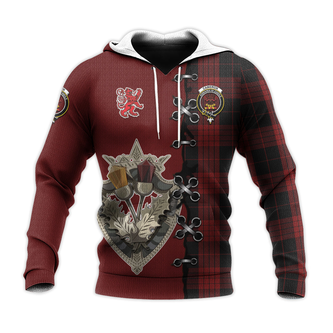 Printivon Cameron Black And Red Tartan Hoodie Lion Rampant And Celtic Thistle Style
