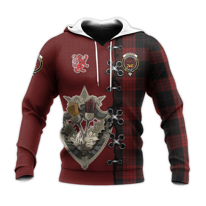 Printivon Cameron Black And Red Tartan Hoodie Lion Rampant And Celtic Thistle Style