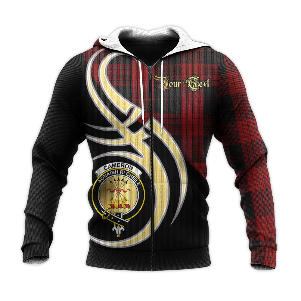 Printivon Cameron Black And Red Clan Believe In Me Crest Tartan Knitted Hoodie Custom Your Text