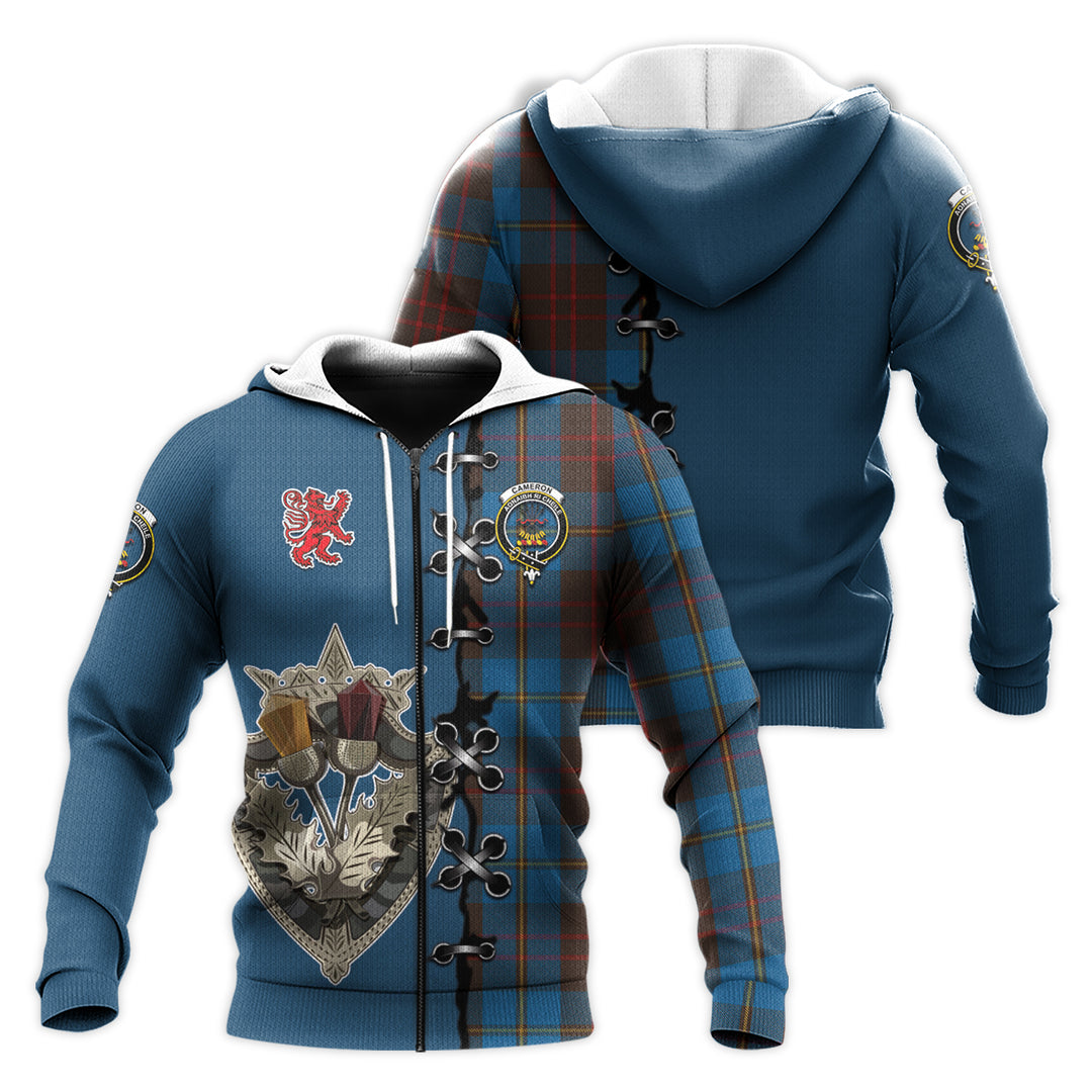 Printivon Cameron Hunting Tartan Hoodie Lion Rampant And Celtic Thistle Style