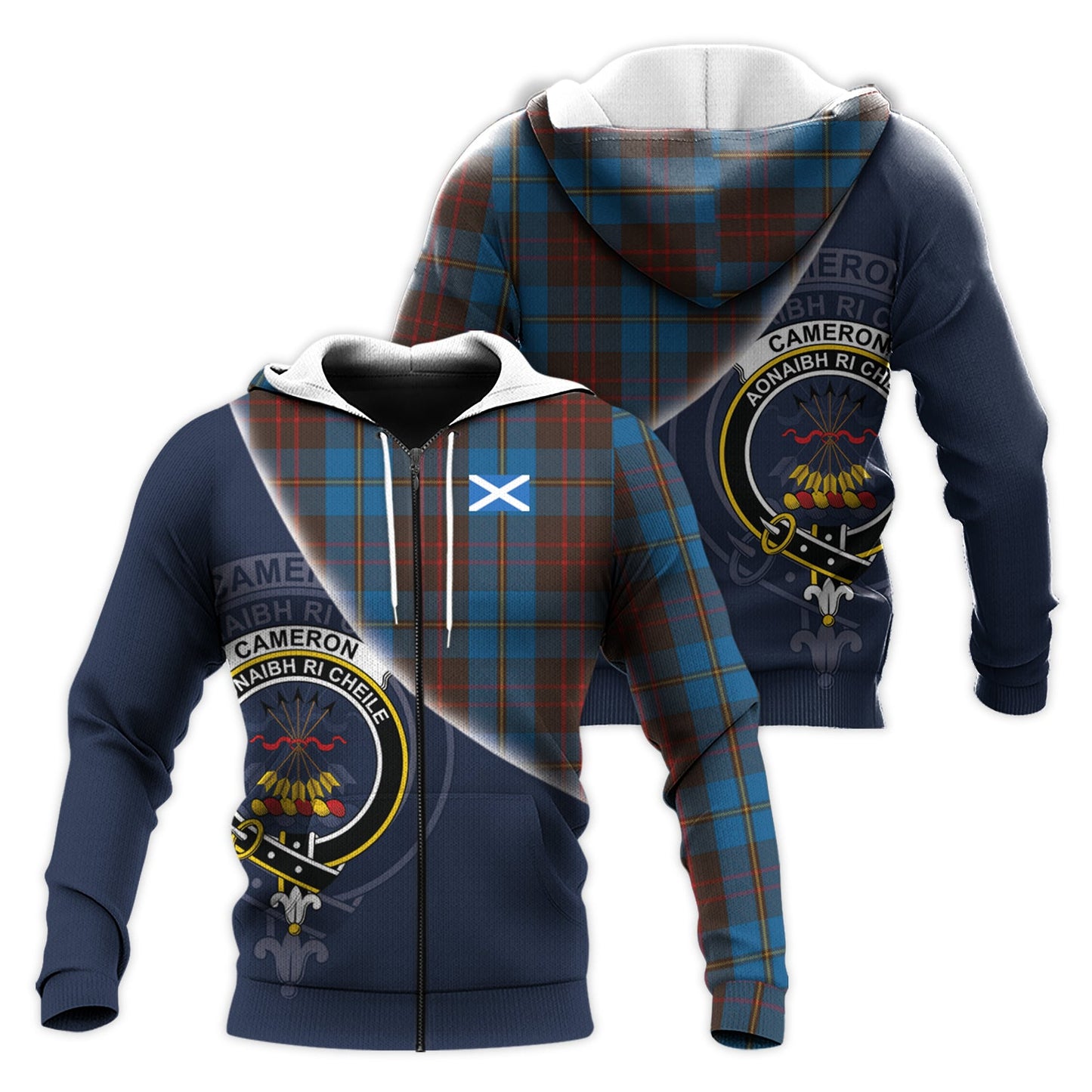 Printivon Cameron Hunting Tartan Scottish Crest Hoodie