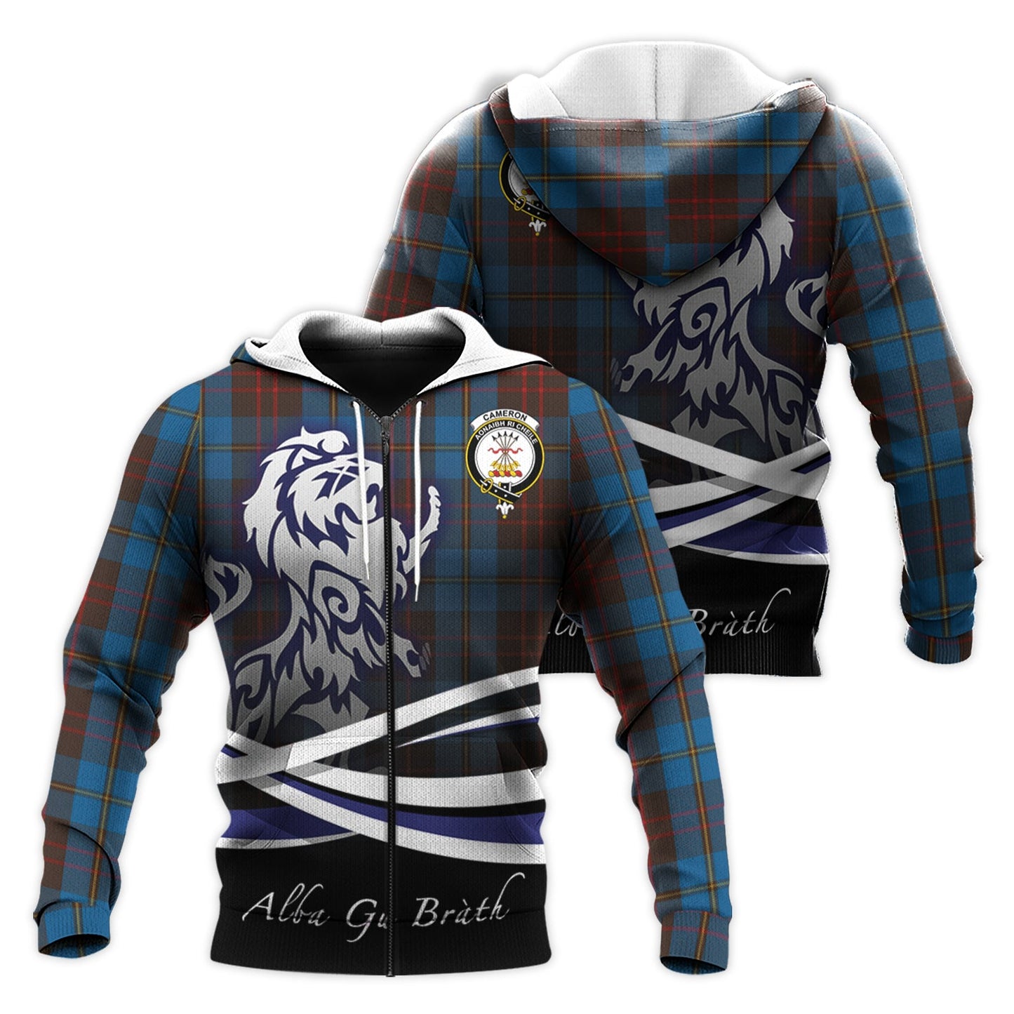 Printivon Cameron Hunting Tartan Scottish Lion Hoodie