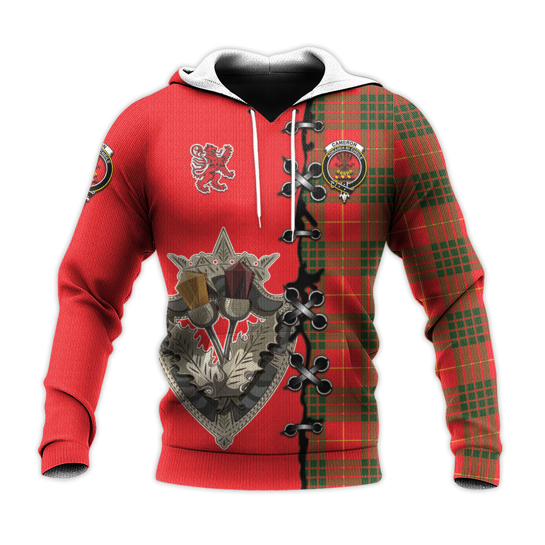 Printivon Cameron Modern Tartan Hoodie Lion Rampant And Celtic Thistle Style