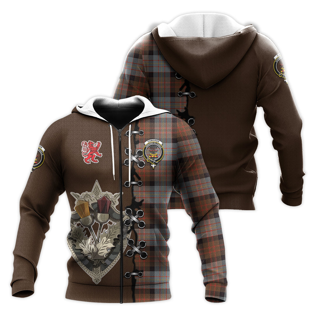 Printivon Cameron Of Erracht Weathered Tartan Hoodie Lion Rampant And Celtic Thistle Style