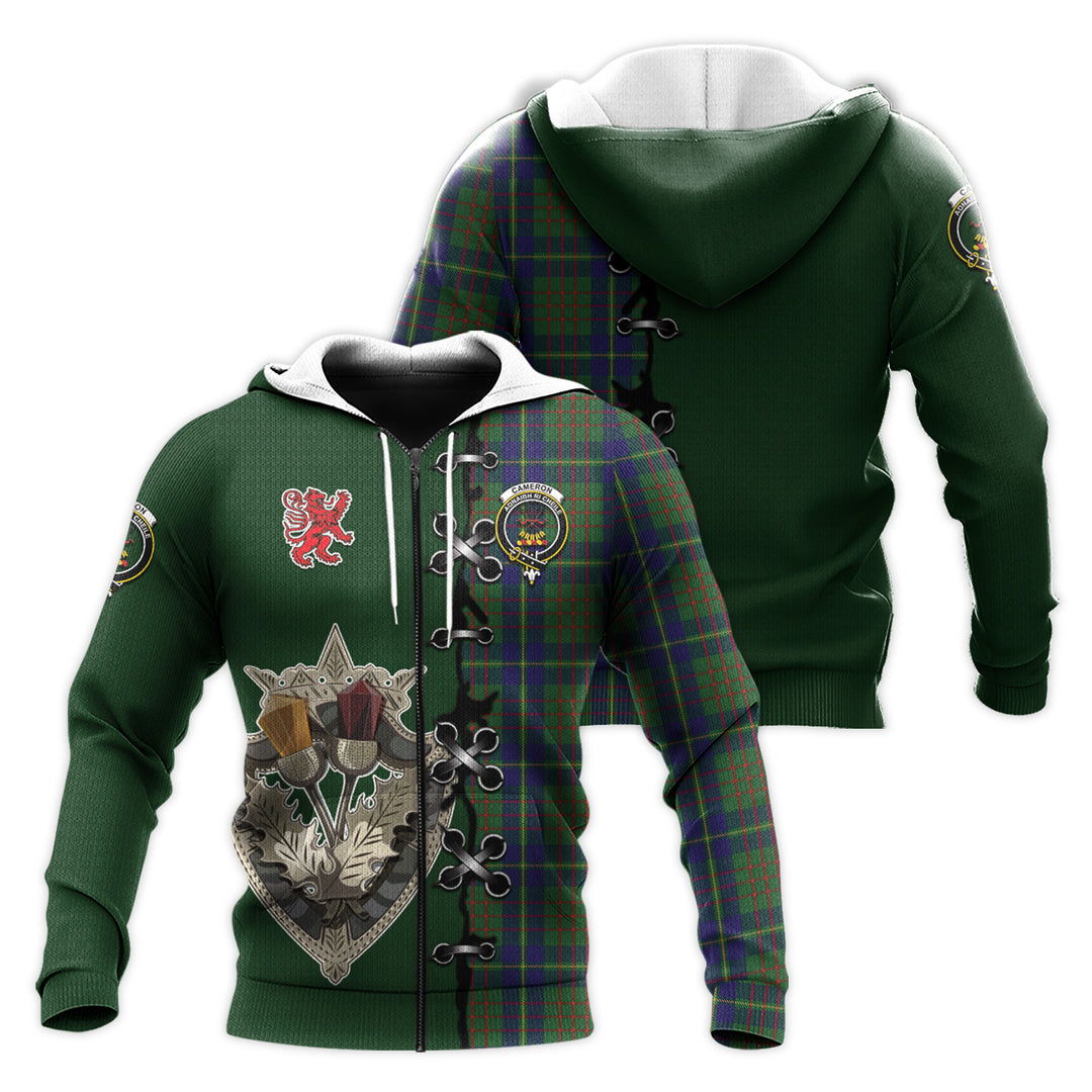 Printivon Cameron Of Lochiel Hunting Tartan Hoodie Lion Rampant And Celtic Thistle Style