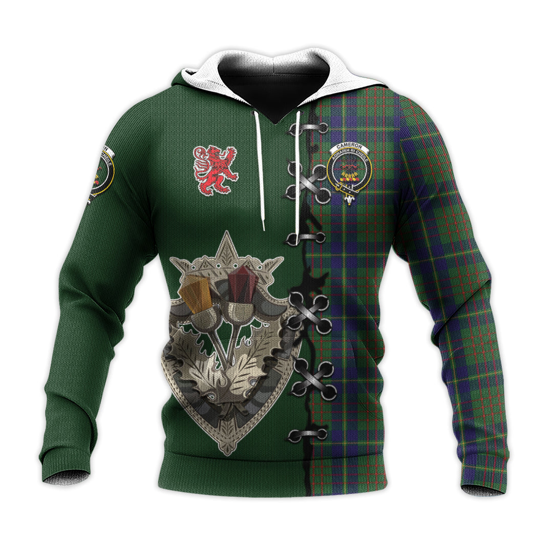 Printivon Cameron Of Lochiel Hunting Tartan Hoodie Lion Rampant And Celtic Thistle Style