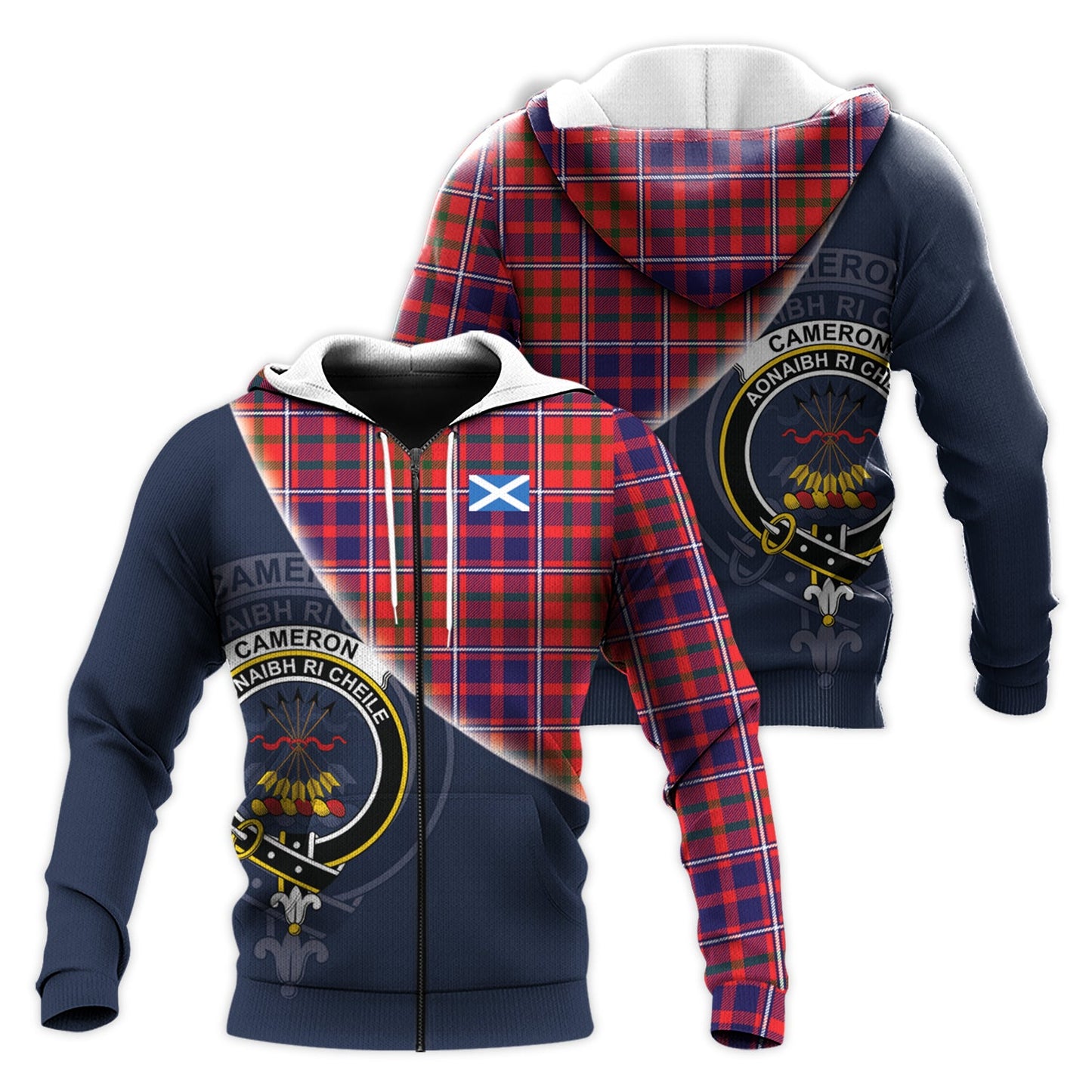 Printivon Cameron Of Lochiel Modern Tartan Scottish Crest Hoodie