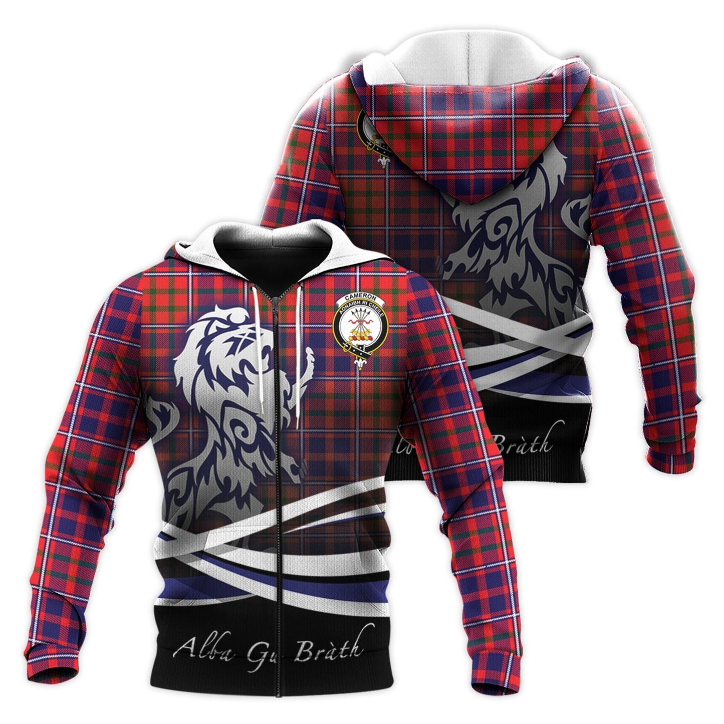Printivon Cameron Of Lochiel Modern Tartan Scottish Lion Hoodie