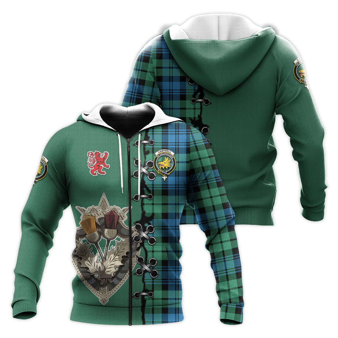 Printivon Campbell Ancient 01 Tartan Hoodie Lion Rampant And Celtic Thistle Style