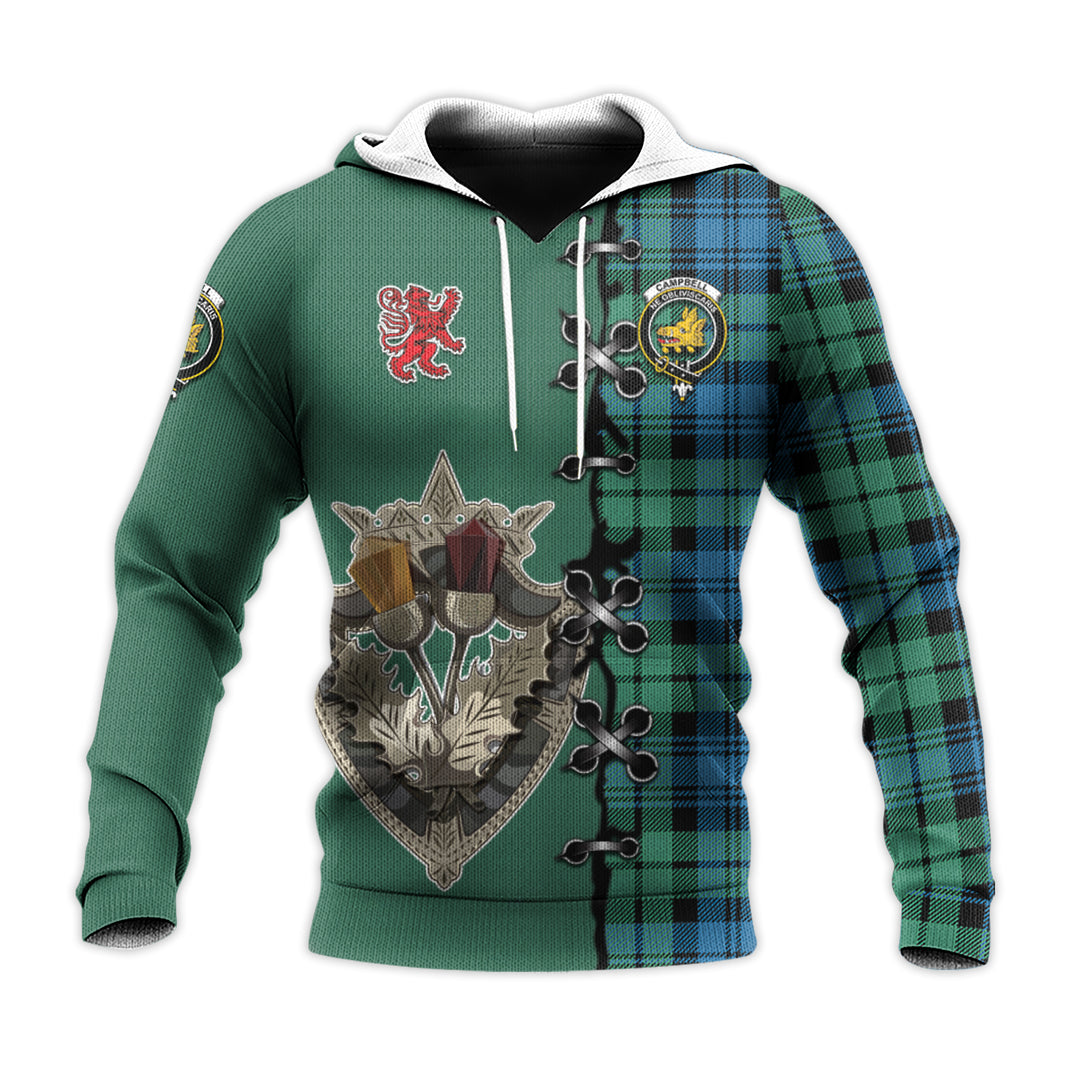 Printivon Campbell Ancient 01 Tartan Hoodie Lion Rampant And Celtic Thistle Style