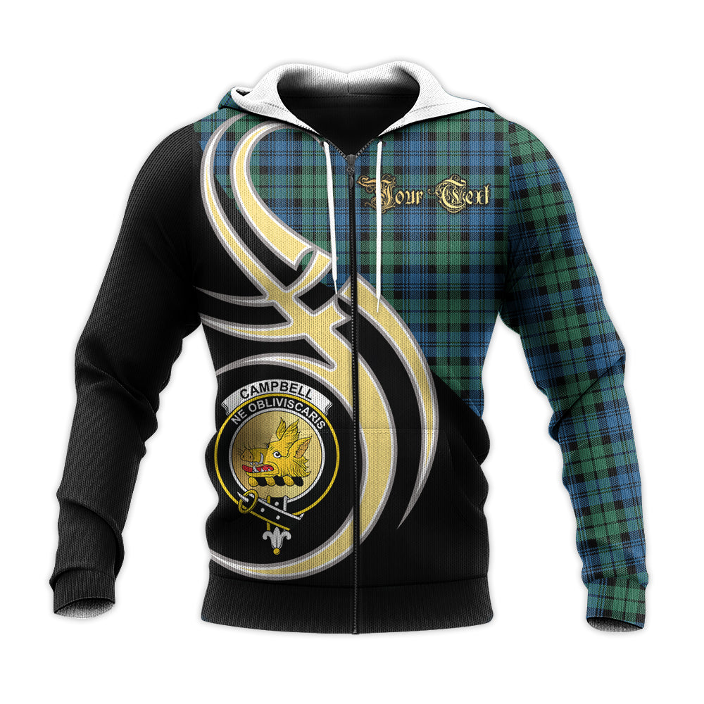 Printivon Campbell Ancient 02 Clan Believe In Me Crest Tartan Knitted Hoodie Custom Your Text