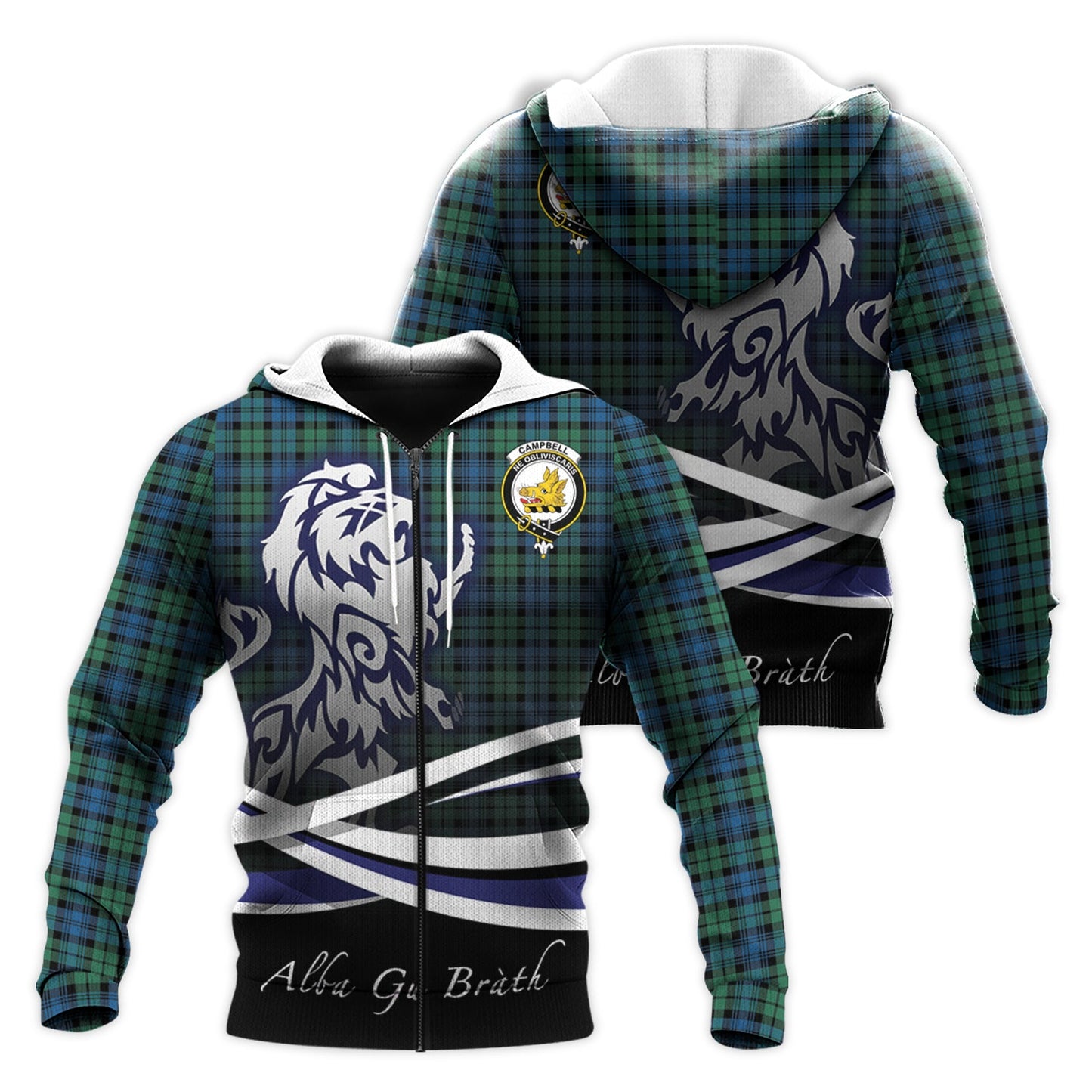 Printivon Campbell Ancient 02 Tartan Scottish Lion Hoodie