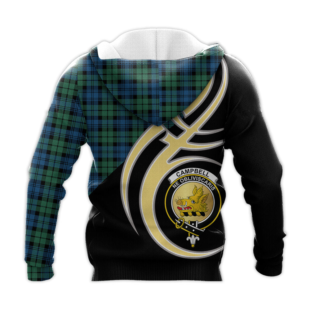 Printivon Campbell Ancient 02 Clan Believe In Me Crest Tartan Knitted Hoodie Custom Your Text