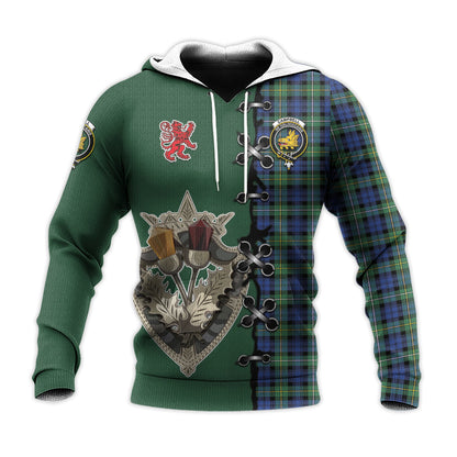 Printivon Campbell Argyll Ancient Tartan Hoodie Lion Rampant And Celtic Thistle Style