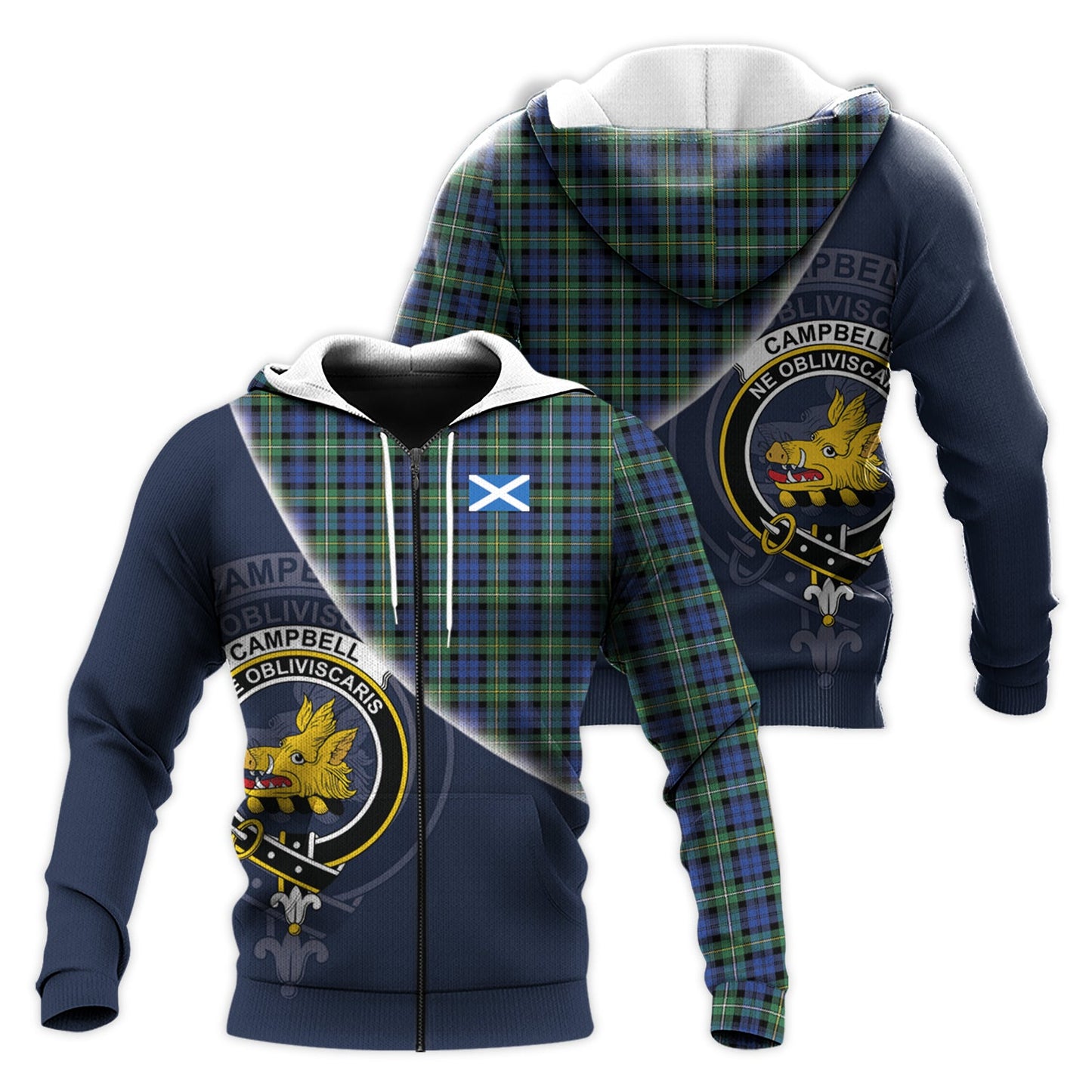 Printivon Campbell Argyll Ancient Tartan Scottish Crest Hoodie