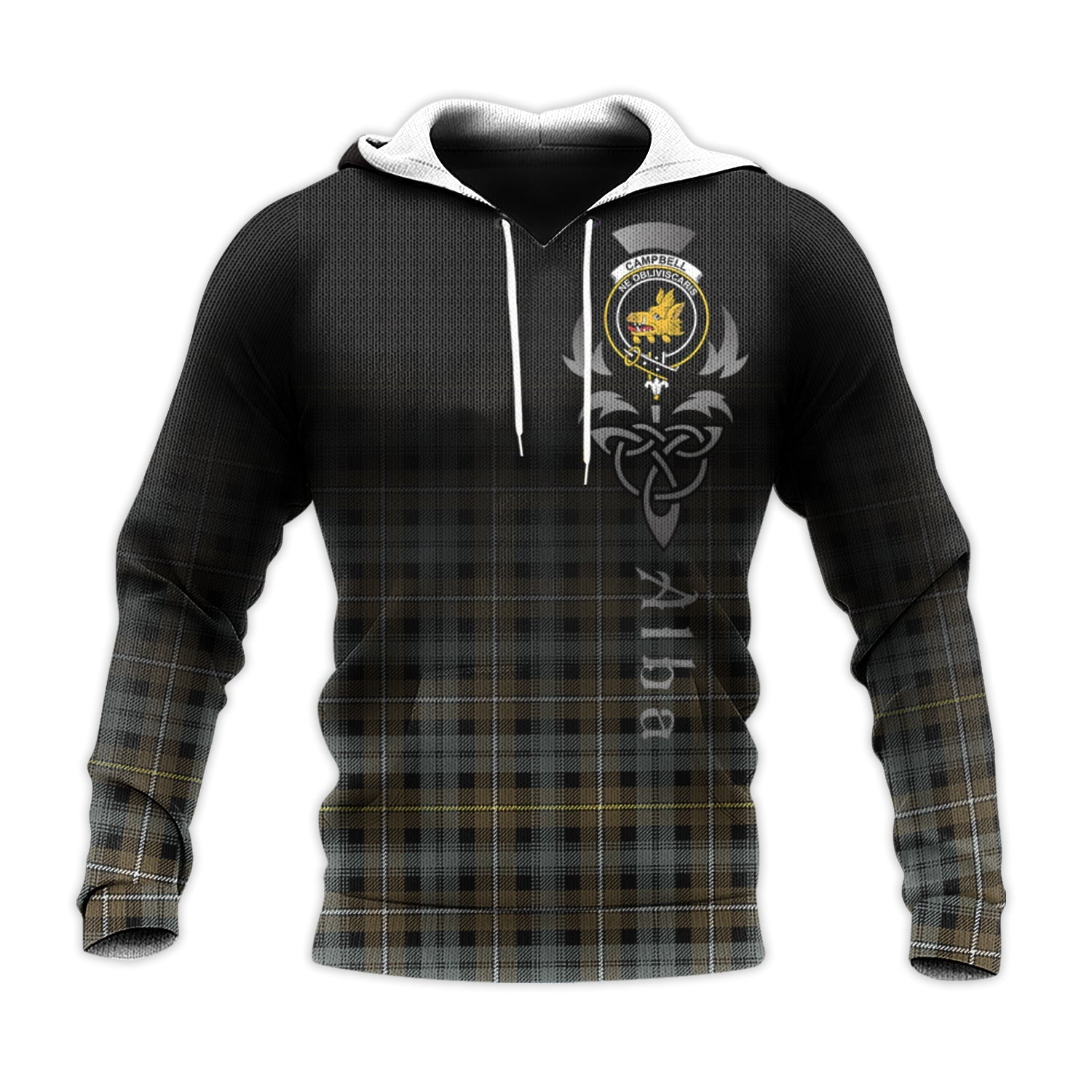Printivon Campbell Argyll Weathered Tartan Crest Alba Celtic Hoodie