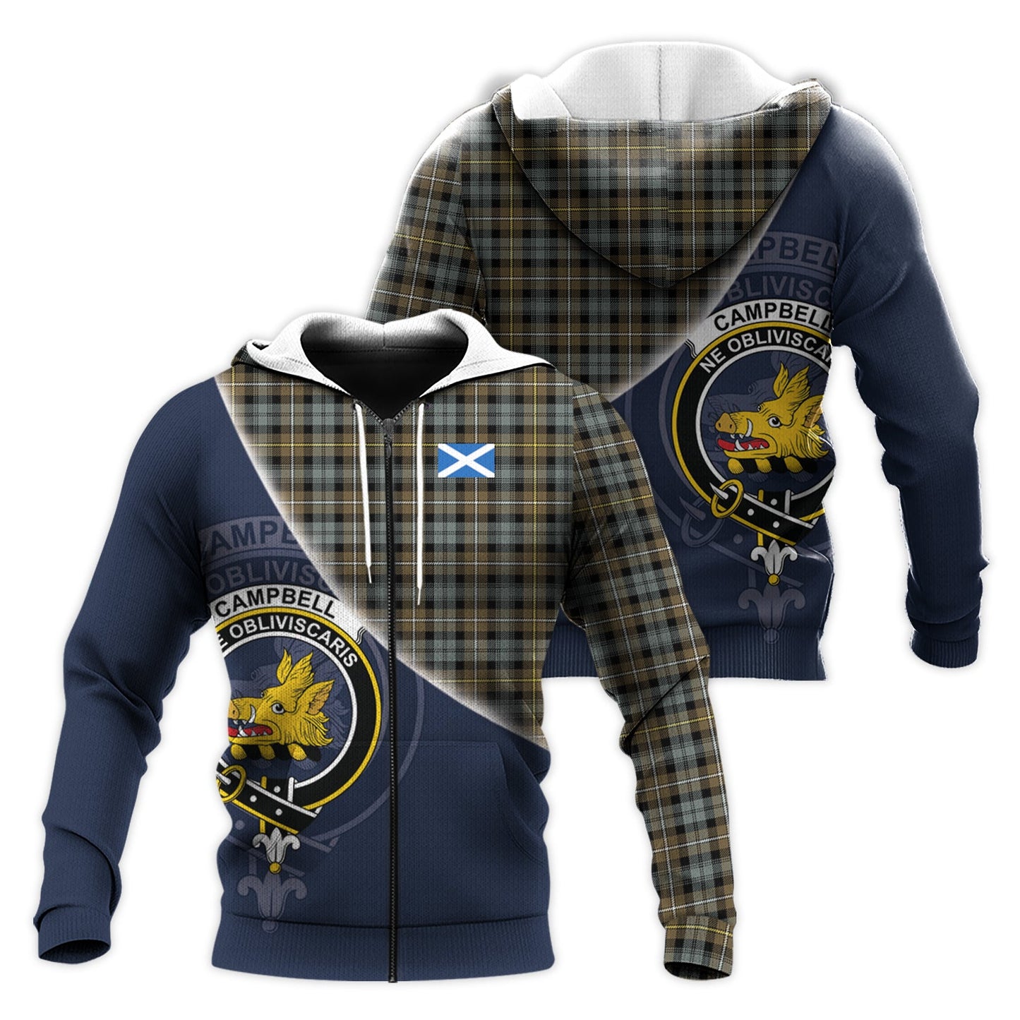 Printivon Campbell Argyll Weathered Tartan Scottish Crest Hoodie