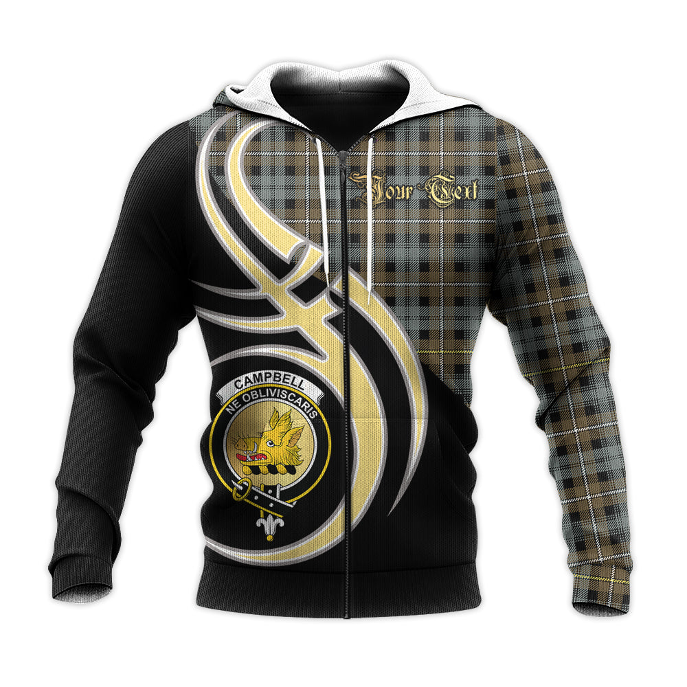 Printivon Campbell Argyll Weathered Clan Believe In Me Crest Tartan Knitted Hoodie Custom Your Text