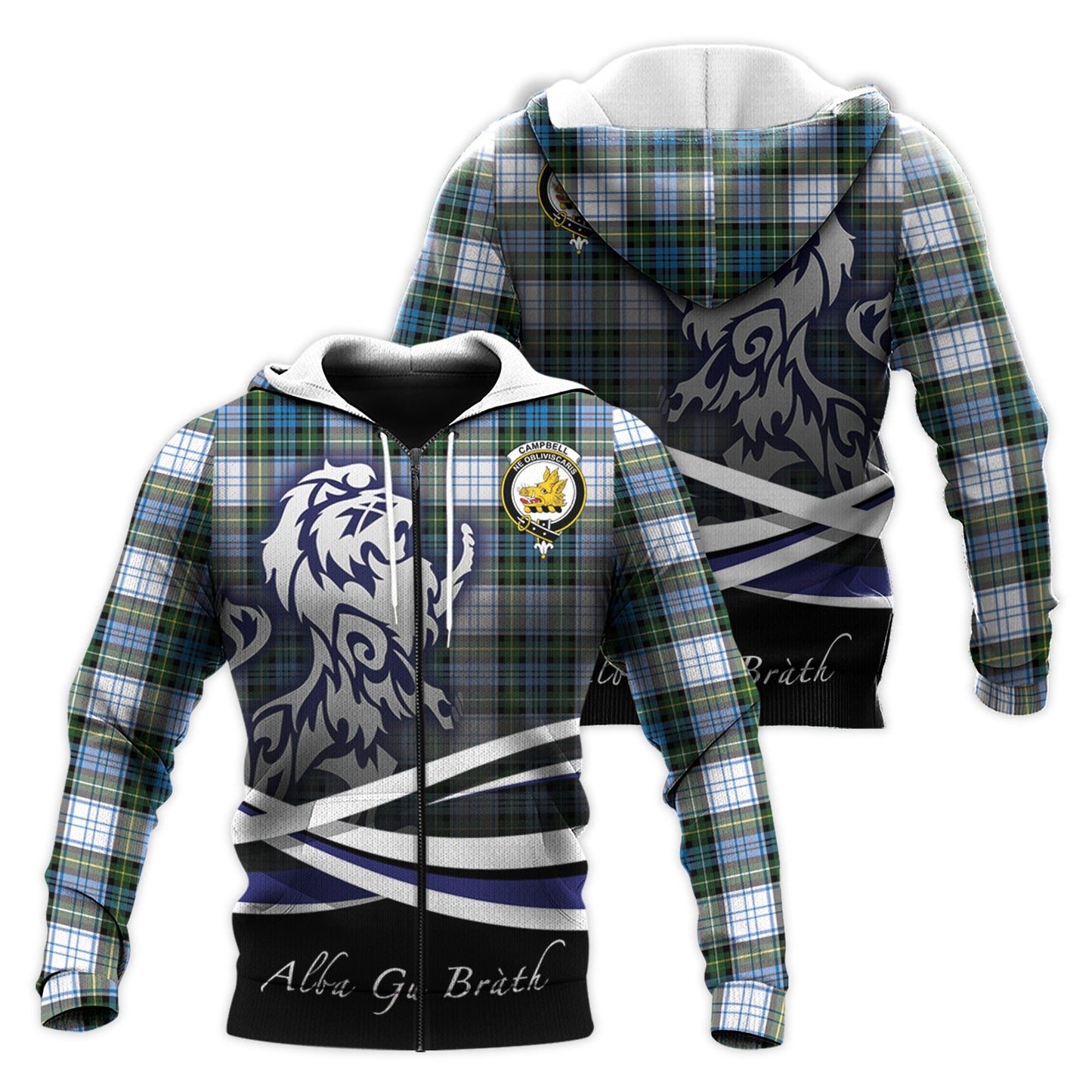 Printivon Campbell Dress Tartan Scottish Lion Hoodie