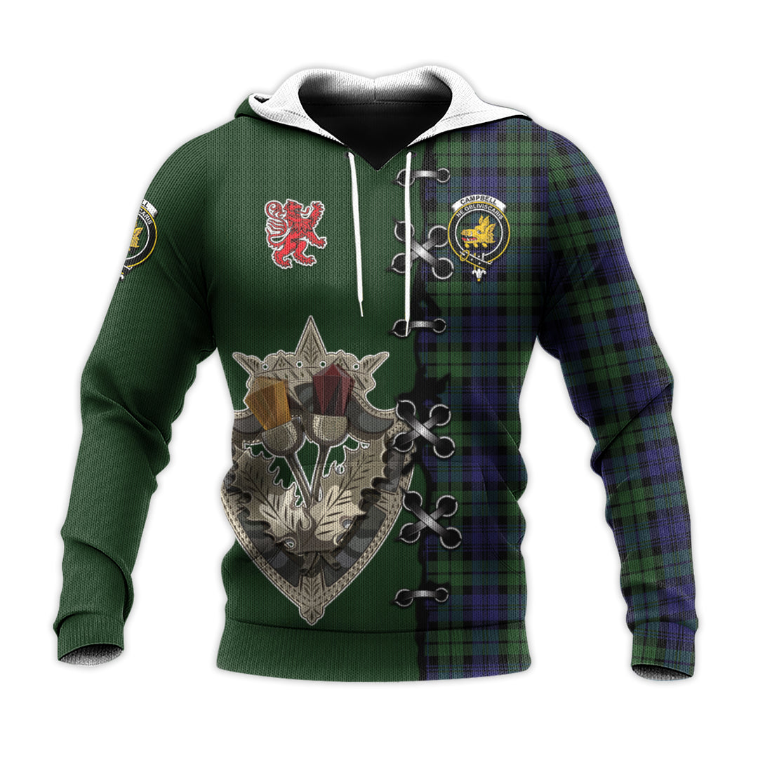 Printivon Campbell Modern Tartan Hoodie Lion Rampant And Celtic Thistle Style