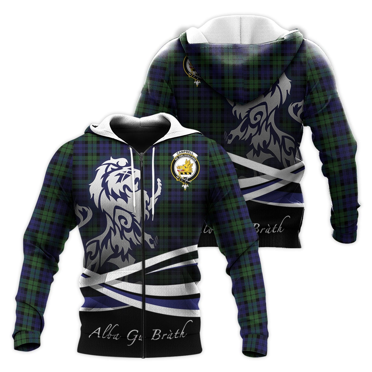 Printivon Campbell Modern Tartan Scottish Lion Hoodie