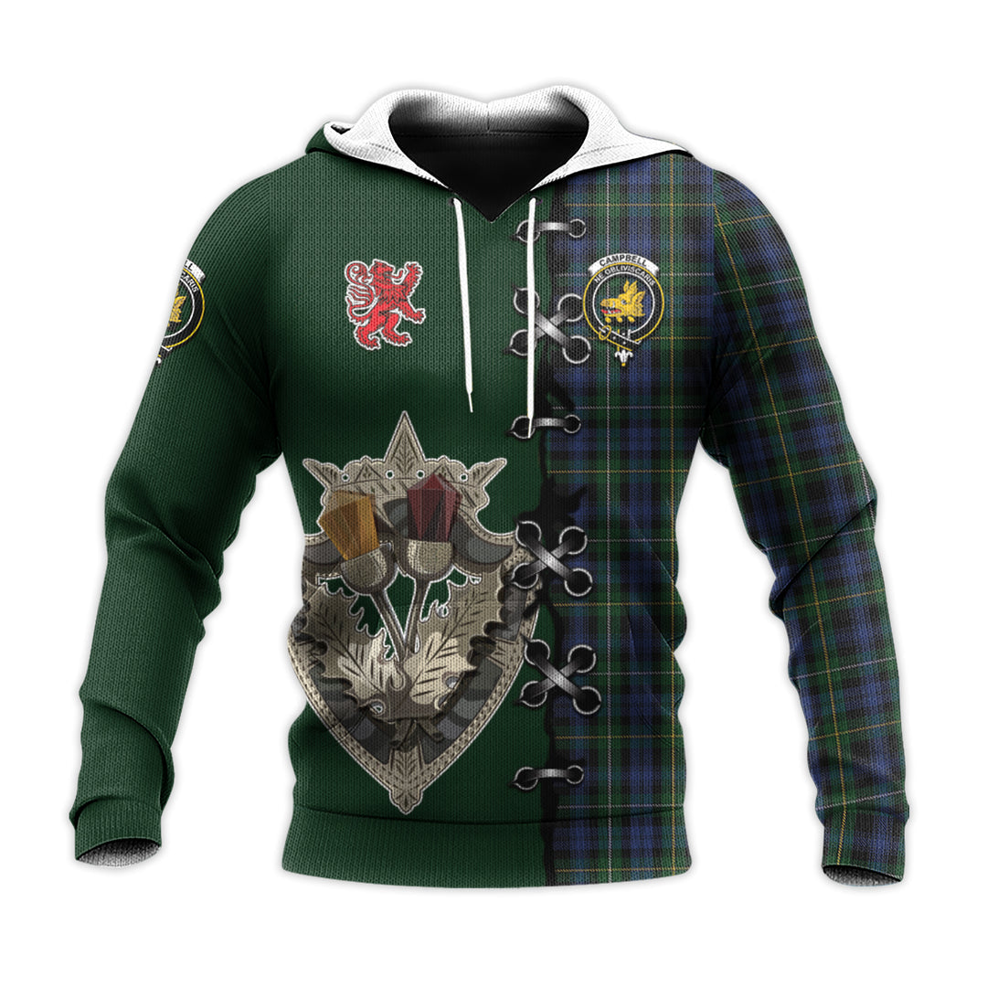 Printivon Campbell Of Argyll 01 Tartan Hoodie Lion Rampant And Celtic Thistle Style