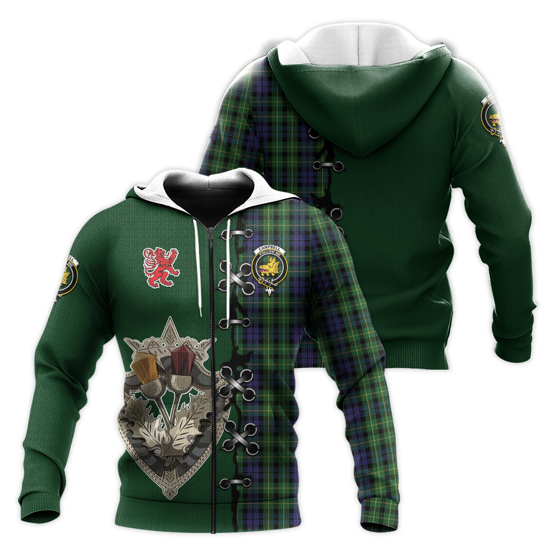 Printivon Campbell Of Breadalbane Tartan Hoodie Lion Rampant And Celtic Thistle Style