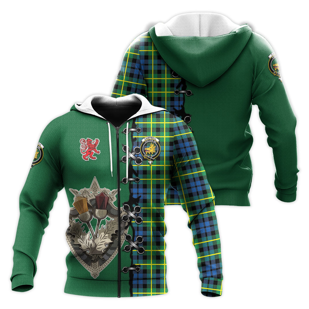 Printivon Campbell Of Breadalbane Ancient Tartan Hoodie Lion Rampant And Celtic Thistle Style