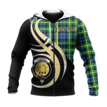 Printivon Campbell Of Breadalbane Ancient Clan Believe In Me Crest Tartan Knitted Hoodie Custom Your Text