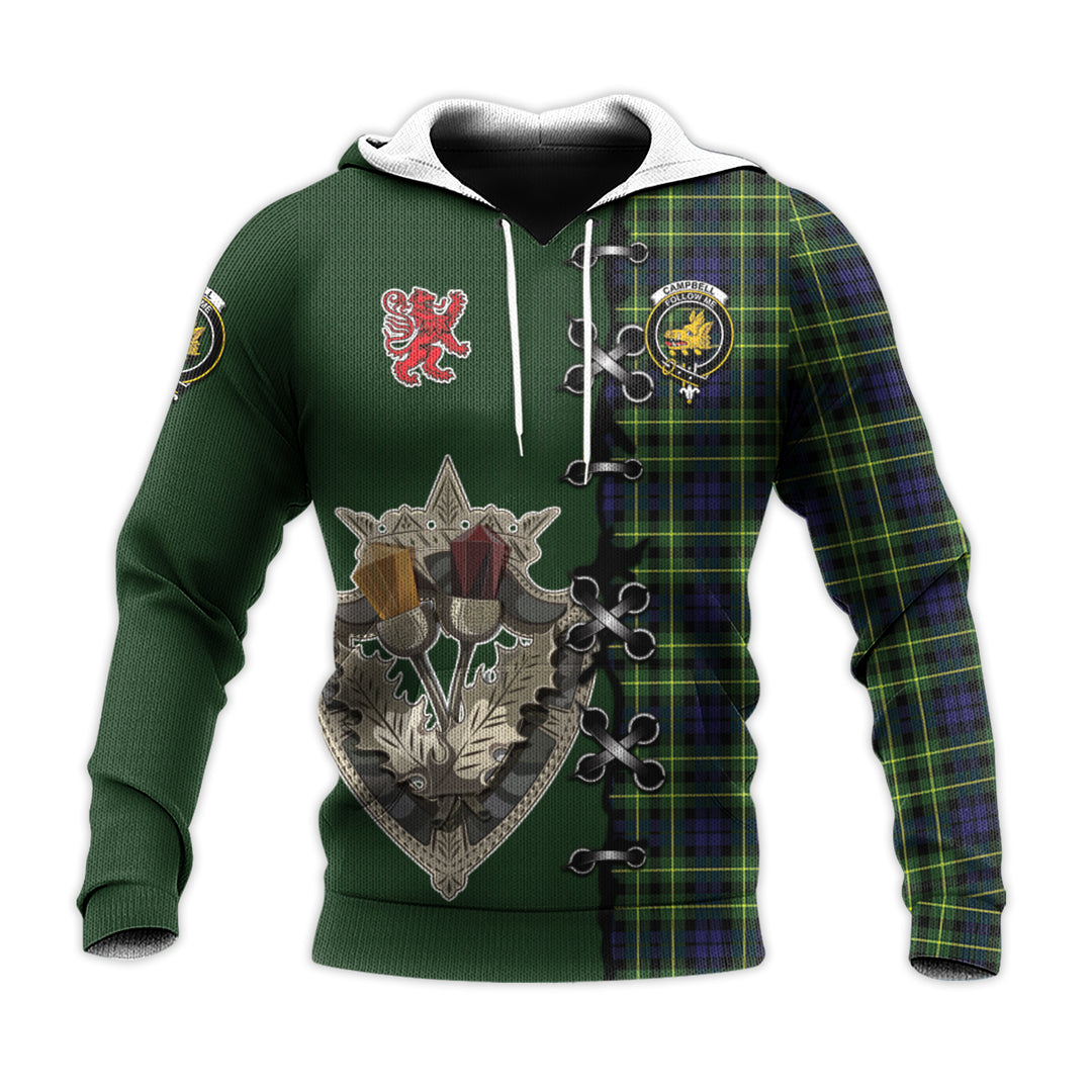 Printivon Campbell Of Breadalbane Modern Tartan Hoodie Lion Rampant And Celtic Thistle Style