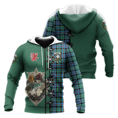 Printivon Campbell Of Cawdor Ancient Tartan Hoodie Lion Rampant And Celtic Thistle Style