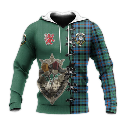 Printivon Campbell Of Cawdor Ancient Tartan Hoodie Lion Rampant And Celtic Thistle Style