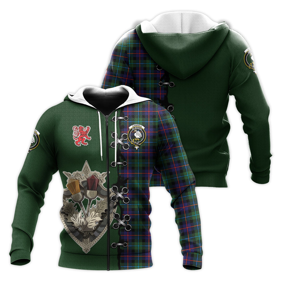 Printivon Campbell Of Cawdor Modern Tartan Hoodie Lion Rampant And Celtic Thistle Style