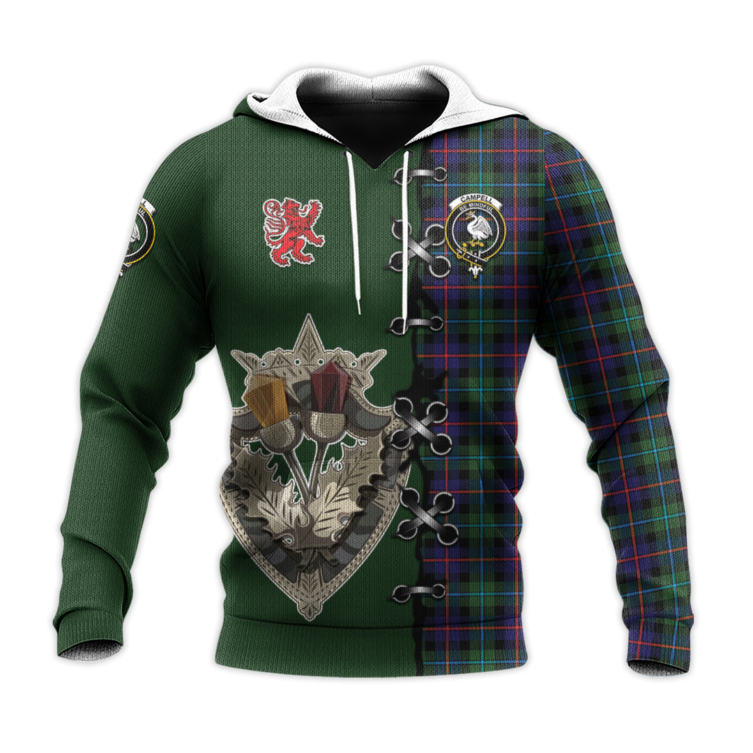 Printivon Campbell Of Cawdor Modern Tartan Hoodie Lion Rampant And Celtic Thistle Style