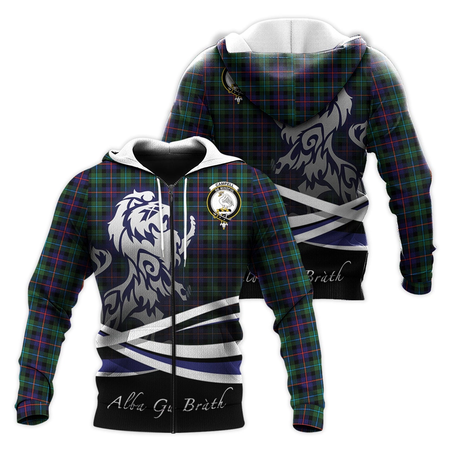 Printivon Campbell Of Cawdor Modern Tartan Scottish Lion Hoodie