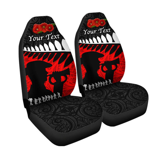 (Custom Personalised) New Zealand Maori ANZAC Car Seat Cover Remembrance Soldier Black