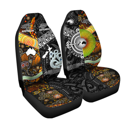 New Zealand Maori Aotearoa And Australia Aboriginal Car Seat Cover Together Black