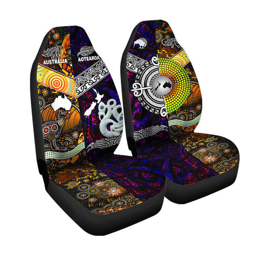 New Zealand Maori Aotearoa And Australia Aboriginal Car Seat Cover Together Purple