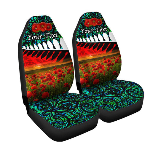 (Custom Personalised) New Zealand Maori ANZAC Car Seat Cover Poppy Vibes Turquoise