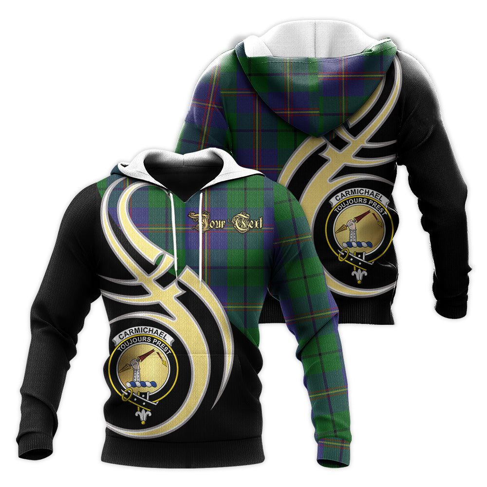 Printivon Carmichael Clan Believe In Me Crest Tartan Knitted Hoodie Custom Your Text