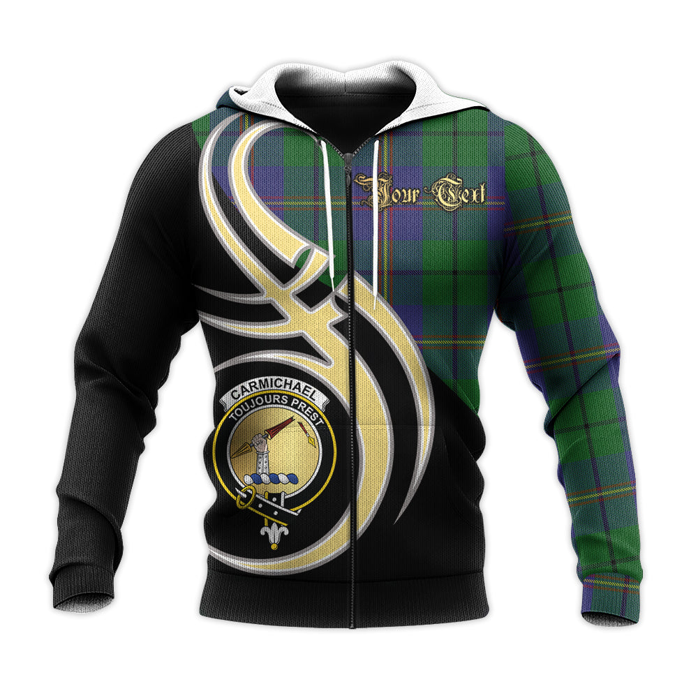 Printivon Carmichael Clan Believe In Me Crest Tartan Knitted Hoodie Custom Your Text