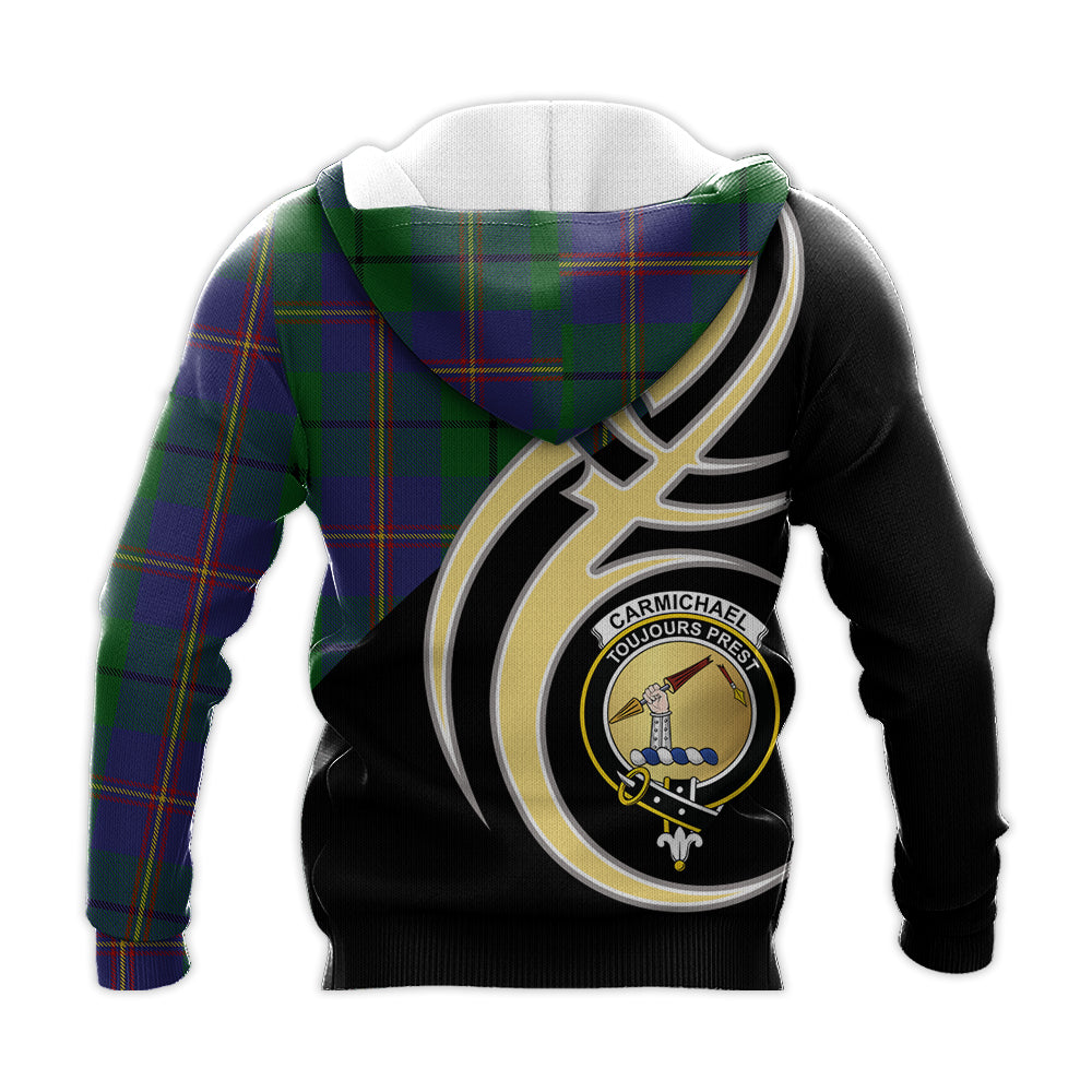 Printivon Carmichael Clan Believe In Me Crest Tartan Knitted Hoodie Custom Your Text