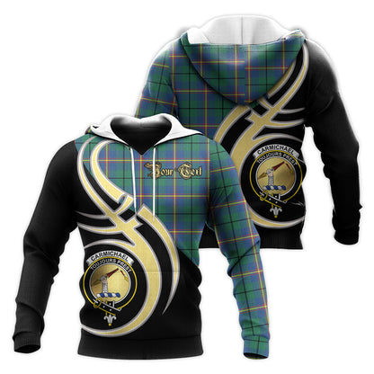 Printivon Carmichael Ancient Clan Believe In Me Crest Tartan Knitted Hoodie Custom Your Text