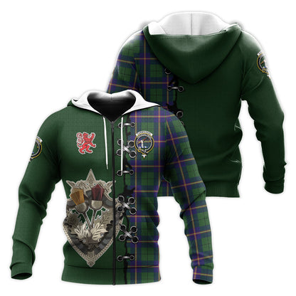Printivon Carmichael Modern Tartan Hoodie Lion Rampant And Celtic Thistle Style