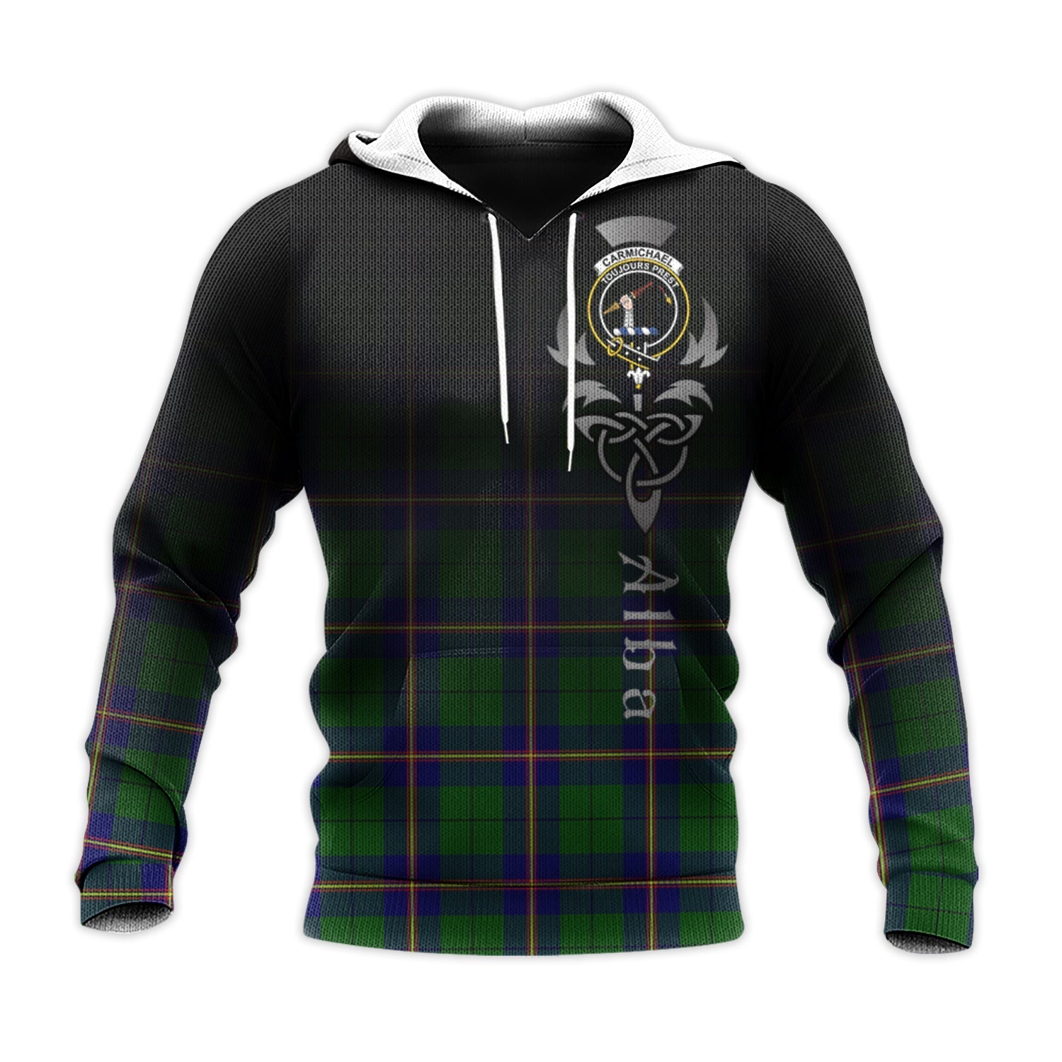 Printivon Carmichael Modern Tartan Crest Alba Celtic Hoodie