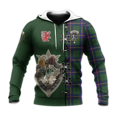 Printivon Carmichael Modern Tartan Hoodie Lion Rampant And Celtic Thistle Style