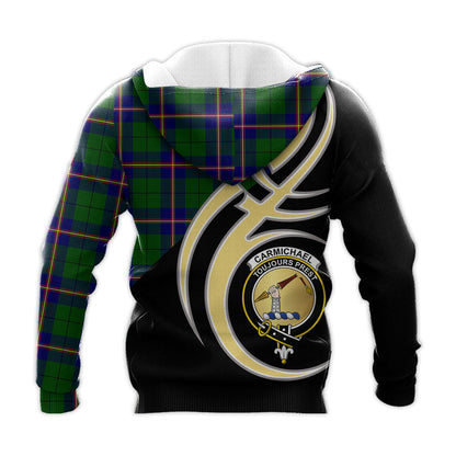 Printivon Carmichael Modern Clan Believe In Me Crest Tartan Knitted Hoodie Custom Your Text