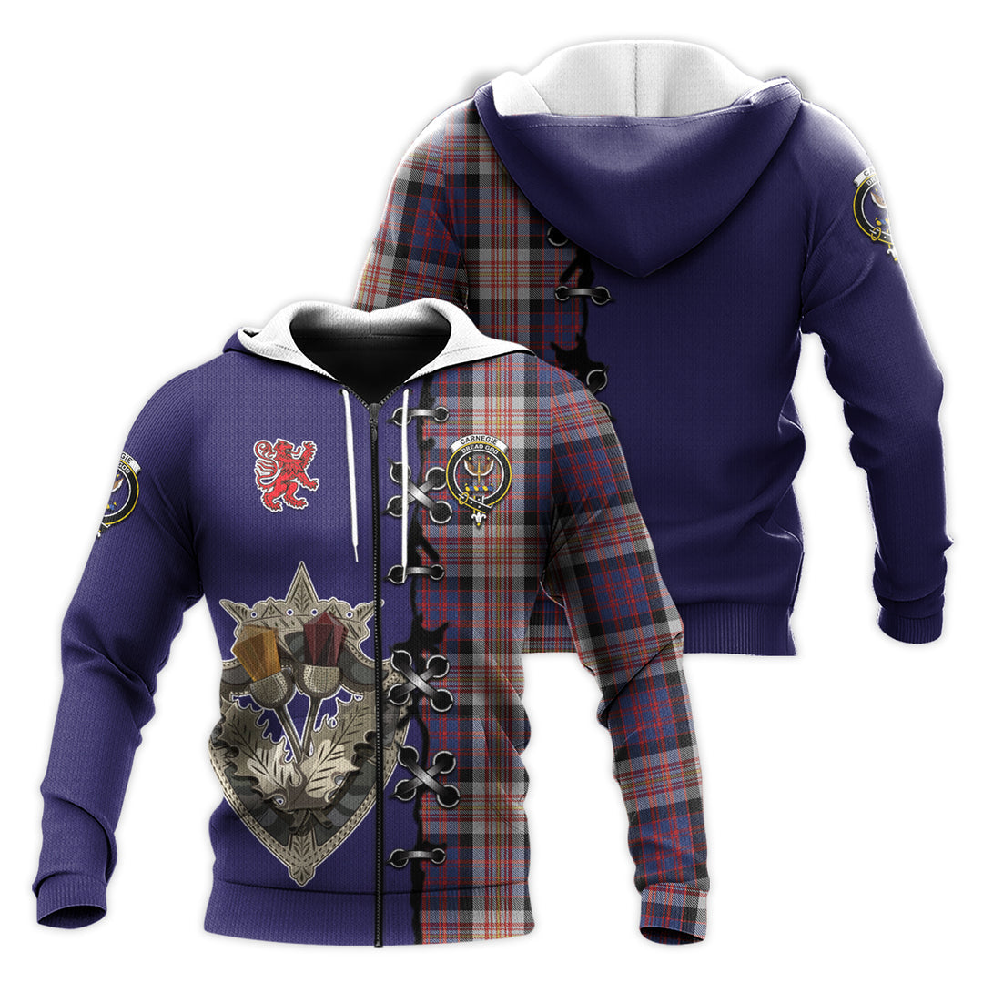 Printivon Carnegie Tartan Hoodie Lion Rampant And Celtic Thistle Style